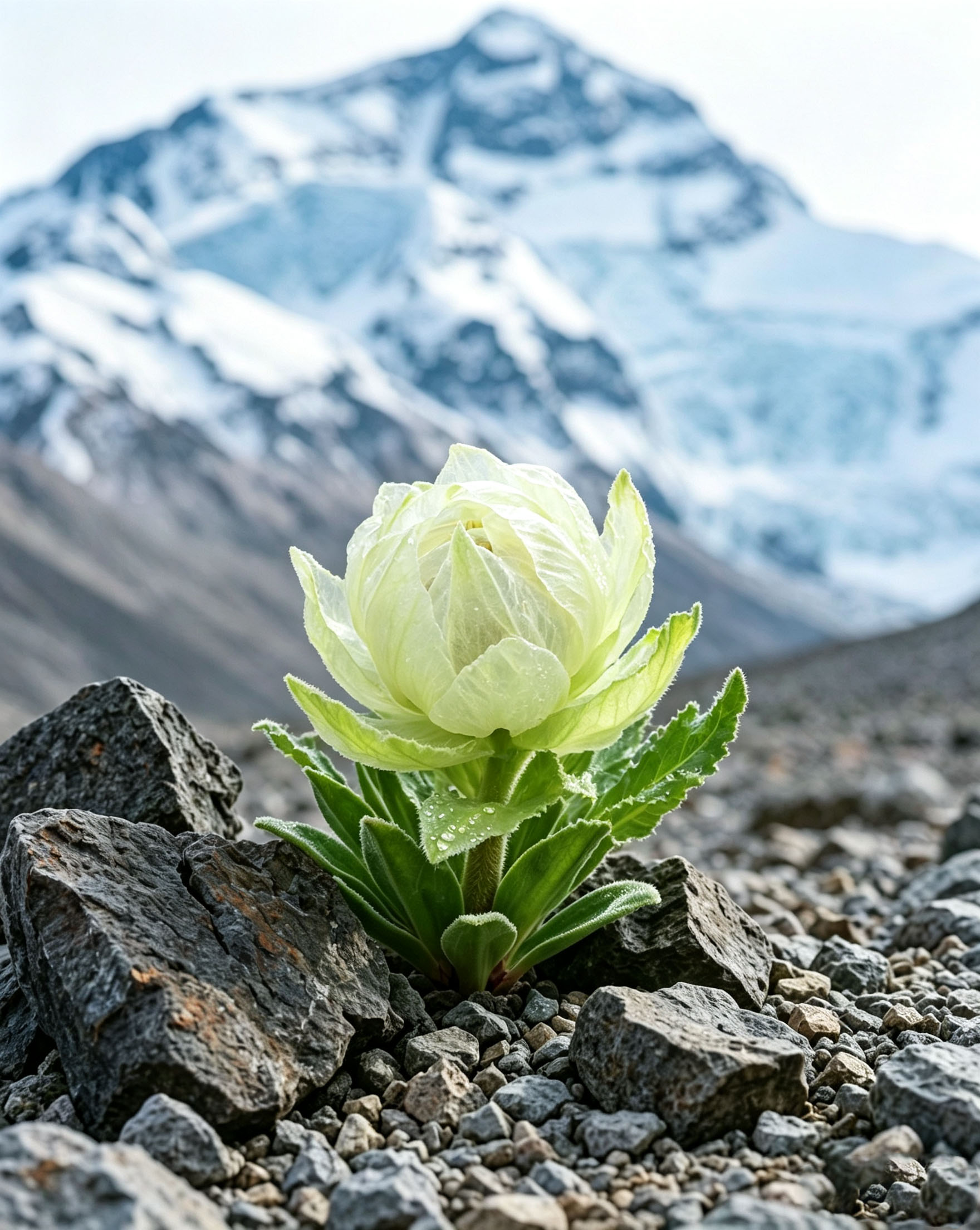 高山流石滩上的雪莲花